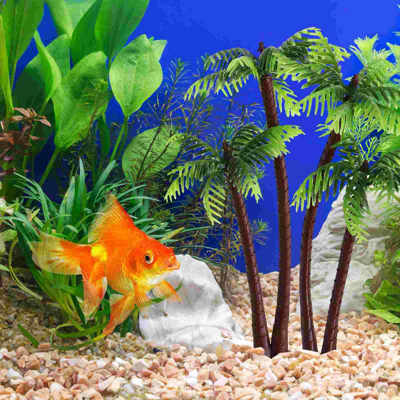 Kokoso palmės plastikas Kokoso medžio papuošalai Akvariumas Kokoso augalai Palmių dekorai žuvų rezervuarų akvariumui