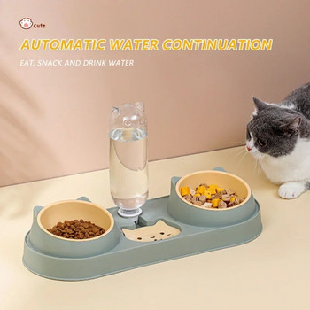 Μπολ για γάτες κατοικίδιων ζώων Αυτόματη τροφοδοσία Μπολ για σκύλους με σιντριβάνι Διπλό μπολ Ποτό Υπερυψωμένη βάση για γάτες