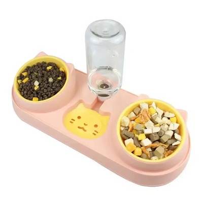 Naminių kačių dubuo automatinis tiektuvas šunų ėdalo dubuo su vandens fontanu Dvigubas dubuo geriamasis pakeltas stovas indų dubenys katėms