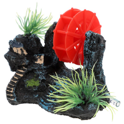 Papuoškite Rockery Plant Water Wheel Air Maker Ornamentą Akvariumo dervos žuvų prieglaudą