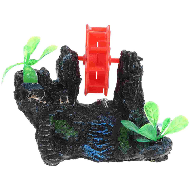 Papuoškite Rockery Plant Water Wheel Air Maker Ornamentą Akvariumo dervos žuvų prieglaudą