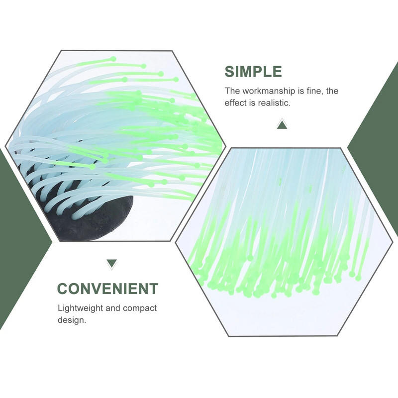 Švytintis anemonų augalas žuvų bako statula Fluorescencinis dekoratyvinis silikagelis akvariumas, dirbtinis tamsoje
