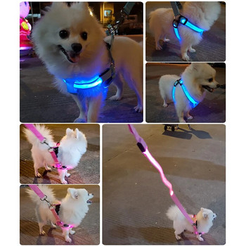 Ρυθμιζόμενο λουρί LED σκύλου Usb Επαναφορτιζόμενο που αναβοσβήνει Νυχτερινή ασφάλεια Χωρίς κολάρο έλξης για μικρά μεσαία σκυλιά κατοικίδια Arnes Perro