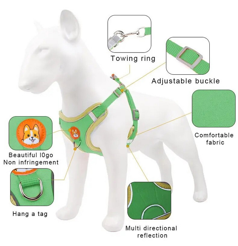 Kisállat mellkaspánt mellény típus kutyapánt kis kutyakötél kültéri fényvisszaverő és légáteresztő kutya vontatókötél kutya