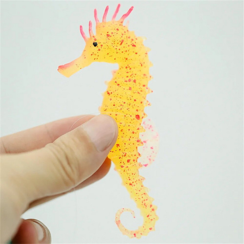 Helendav merihobu akvaariumi ornament, helendav pimedas maastikukujundus, silikoonist merihobune helendav akvaariumi kaunistus hipokampus