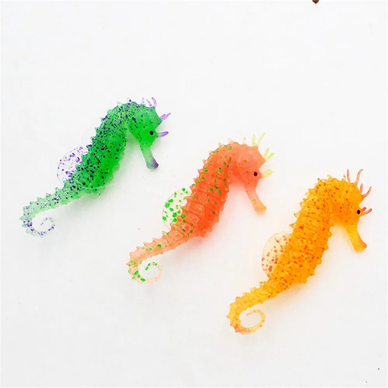 Helendav merihobu akvaariumi ornament, helendav pimedas maastikukujundus, silikoonist merihobune helendav akvaariumi kaunistus hipokampus