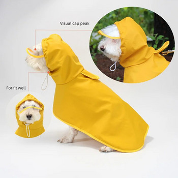 Дъждобран за домашни любимци Куче с качулка Жълто водоустойчиво яке Меки външни дрехи за големи средни малки кучета Гащеризон Палто за домашни любимци
