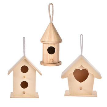 DIY Ξύλινο Πουλί Απλή Φωλιά Κρεμαστό Σπίτι για Πουλιά Φυσικό Ξύλινο Κλουβί για Πουλιά Χώρος ανάπαυσης Επιτοίχιο υπαίθριο Σπίτι πουλιών με δέντρα