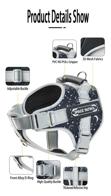 Šunų diržai be traukimo, atspindinčios juostelės, kvėpuojantys audiniai naminių gyvūnėlių diržai visų dydžių šunims Reguliuojami lauko diržai su rankena