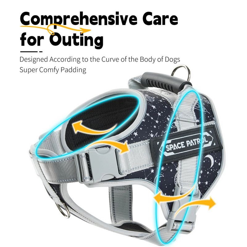 Šunų diržai be traukimo, atspindinčios juostelės, kvėpuojantys audiniai naminių gyvūnėlių diržai visų dydžių šunims Reguliuojami lauko diržai su rankena