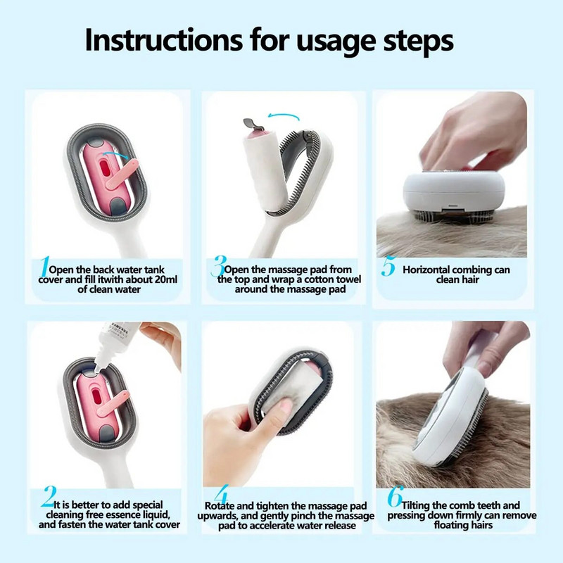 Naminių gyvūnėlių priežiūros šepetys Naminių gyvūnėlių plaukų šalinimo šepetys kačių šepetys su servetėlėmis ir vandeniu pašalina slenkančius plaukus, lipnius plaukus kačių priedai