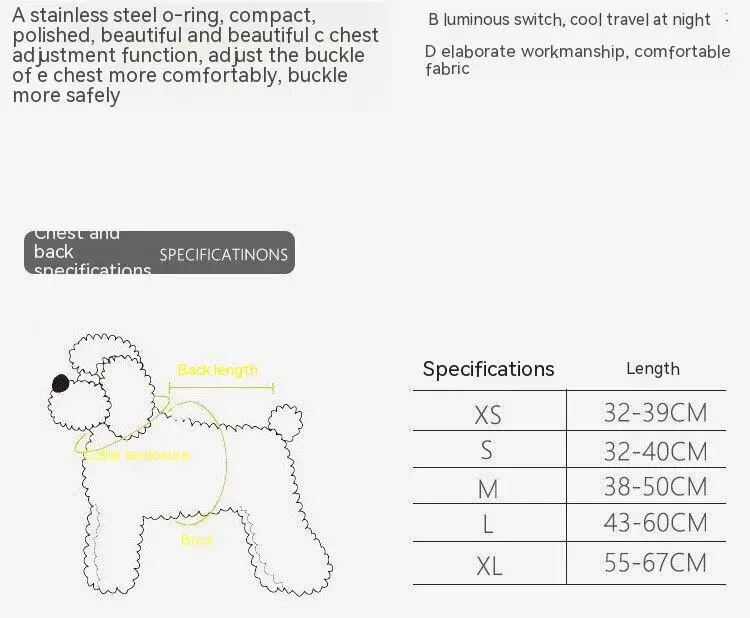 Reguliuojami LED diržai šunims be traukimo Maži, vidutiniai švytintys nailoniniai krūtinės dirželiai nakties sauga Arnes Perro Dropship augintiniai šunų priedai
