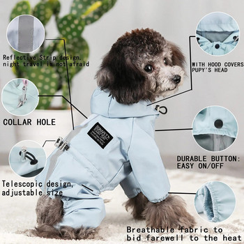 2023 Αδιάβροχο σκύλου Αδιάβροχο αντανακλαστικό παλτό σκυλιών με κουκούλα για κατοικίδια Τετράποδα Ρούχα Απορροφητικό ιδρώτα για σκύλους Ολόσωμη φόρμα αδιάβροχα καινούργια