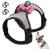 Bling Kalnų krištolinio tinklelio šunų diržai Mieli Bowknot Maži šunų diržai Liemenė Šviesą atspindinti šuniuko katės liemenė Reguliuojama šunims Čihuahua