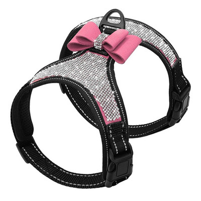 Bling Kalnų krištolinio tinklelio šunų diržai Mieli Bowknot Maži šunų diržai Liemenė Šviesą atspindinti šuniuko katės liemenė Reguliuojama šunims Čihuahua