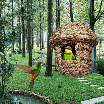 Издръжливо гнездо за птици Удобна къща за колибри Ръчно тъкано място за почивка Хамак Висящо гнездо за колибри