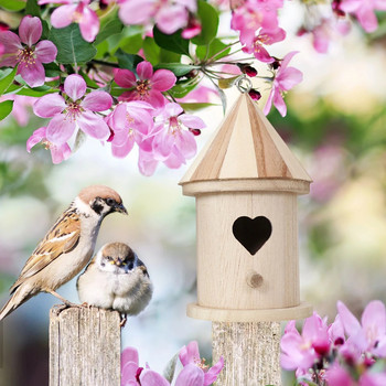 Ημιτελής Ξύλινη Ξύλινη Σπίτι για Πουλιά Κρεμαστός Τροφοδότης Πουλιών Εξωτερικού Χώρου με Κρεμαστό Διακόσμηση Αίθριου Κήπου Wild Bird House