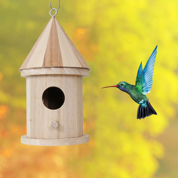 Ημιτελής Ξύλινη Ξύλινη Σπίτι για Πουλιά Κρεμαστός Τροφοδότης Πουλιών Εξωτερικού Χώρου με Κρεμαστό Διακόσμηση Αίθριου Κήπου Wild Bird House