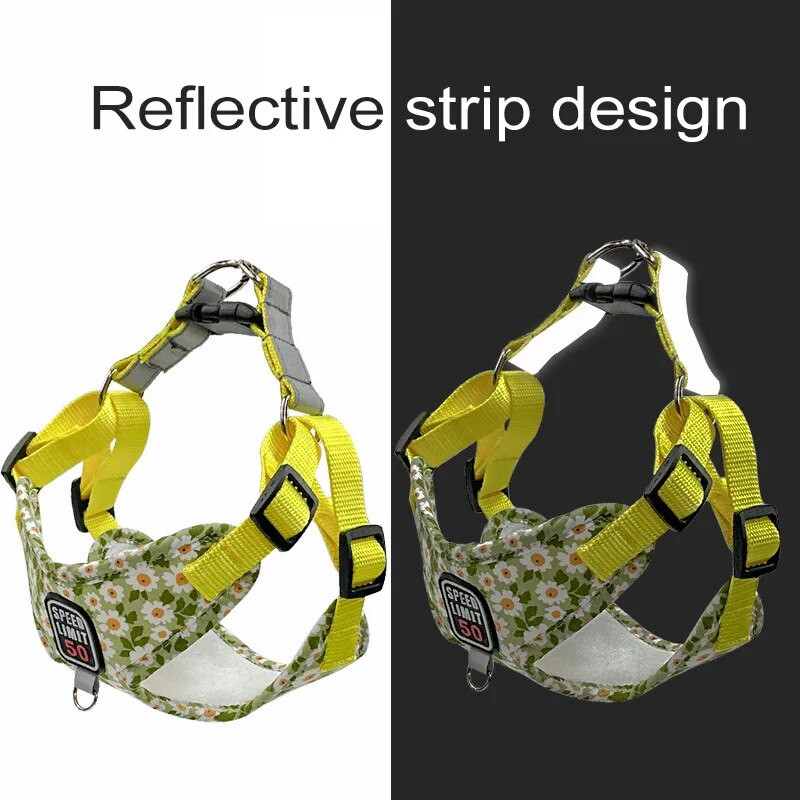 Húzás nélkül állítható kutyahám és póráz kistestű kutyáknak macska virágmintás kölyökkutya sétáló túramellény mellkasszíj kisállat kellékek