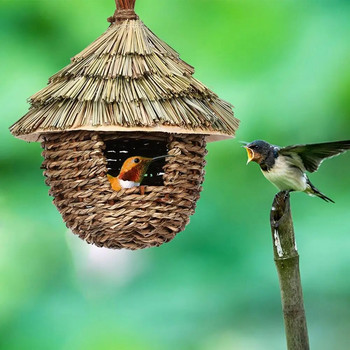 Птици Висящи тревни колиби Очарователно декоративно колибри Гнездо Къща за градински двор Аксесоари за декор на морава
