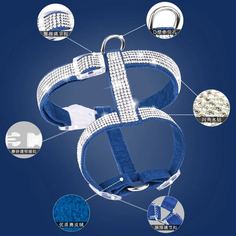 Prabangūs Kalnų krištolinio akmens zomšiniai šunų diržai Crystal Bling krūtinės dirželiai Reguliuojami saugos diržai katės antkakliui Viskas šunims Harnais Chien