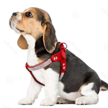 Rhinestone Puppy Harness Suede Leather Small Dogs Barness Bling Crystal Gat Dog Γιλέκο Ρυθμιζόμενο για Chihuahua French Bulldog
