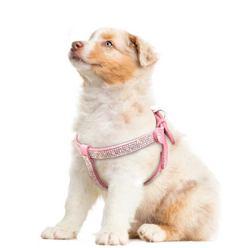 Rhinestone Puppy Harness Suede Leather Small Dogs Barness Bling Crystal Gat Dog Γιλέκο Ρυθμιζόμενο για Chihuahua French Bulldog