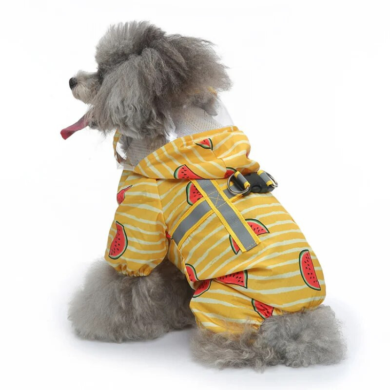 Vaisinis lietpaltis Naminių šunų rūbai Katės keturių pėdų spauda Neperšlampami drabužiai Šunims Maži Čihuahua Vasaros geltoni kvėpuojantys mopsai