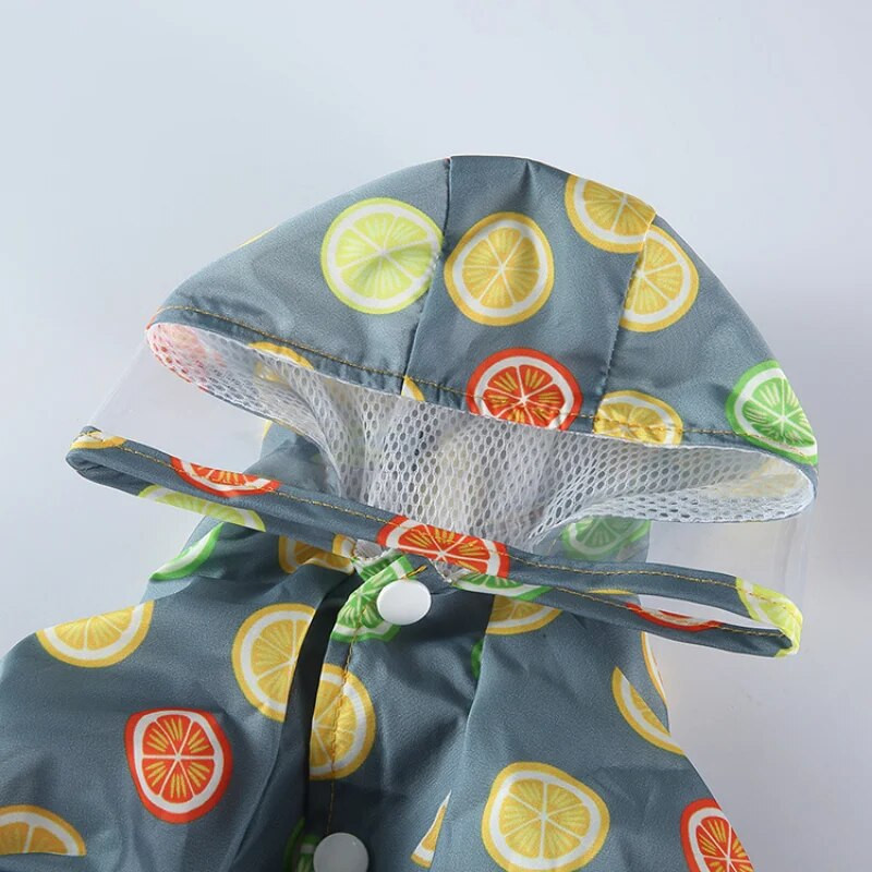 Vaisinis lietpaltis Naminių šunų rūbai Katės keturių pėdų spauda Neperšlampami drabužiai Šunims Maži Čihuahua Vasaros geltoni kvėpuojantys mopsai