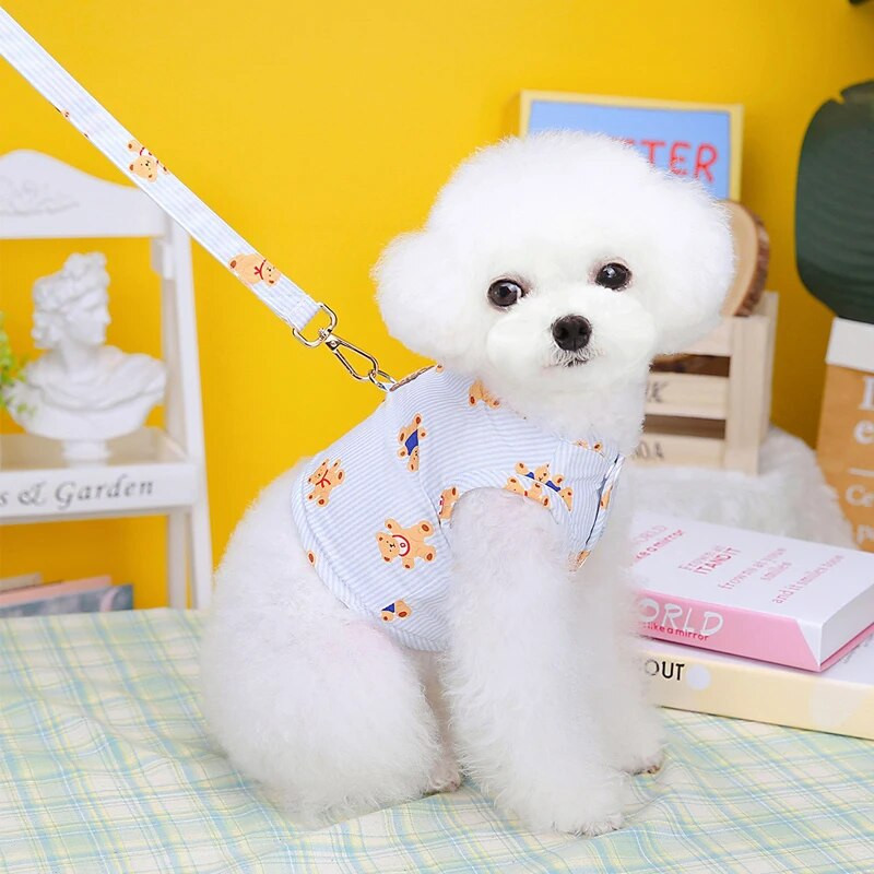 Ham cu plasă pentru câini fete și băieți, model de urs, ham pentru câini, vestă, cățeluș, pisică, cu papion, veste, set de lesă pentru câini de talie mică, accesoriu pentru animale de companie