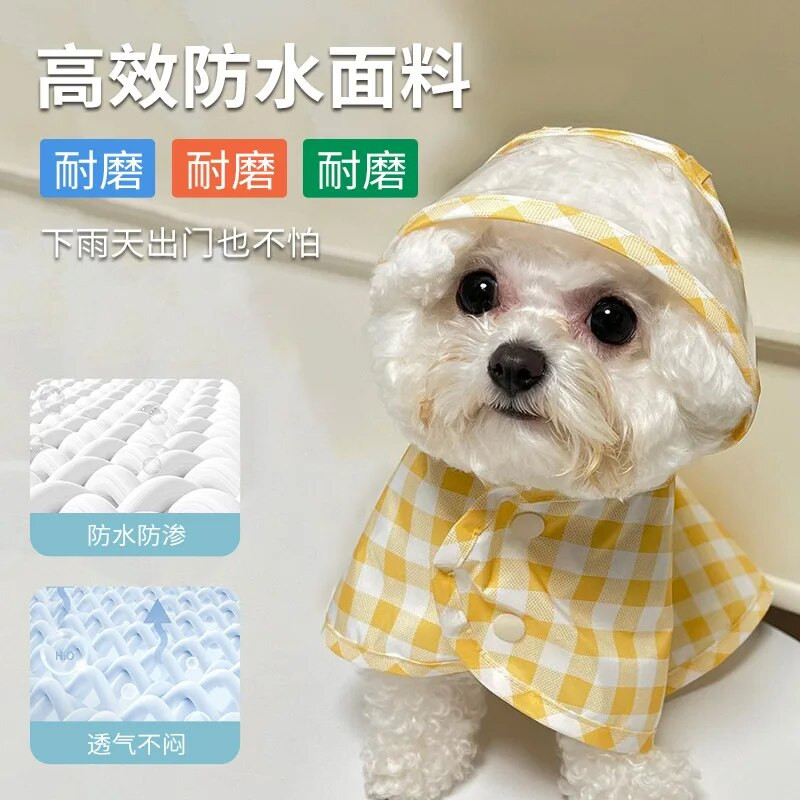 Haina pentru animale de companie Manta de ploaie cu glugă din tablă de șah Câine de dimensiuni mici și mijlocii, Pisică, Teddy Malzis, Pelenă de ploaie pentru câine, Costum pentru câine