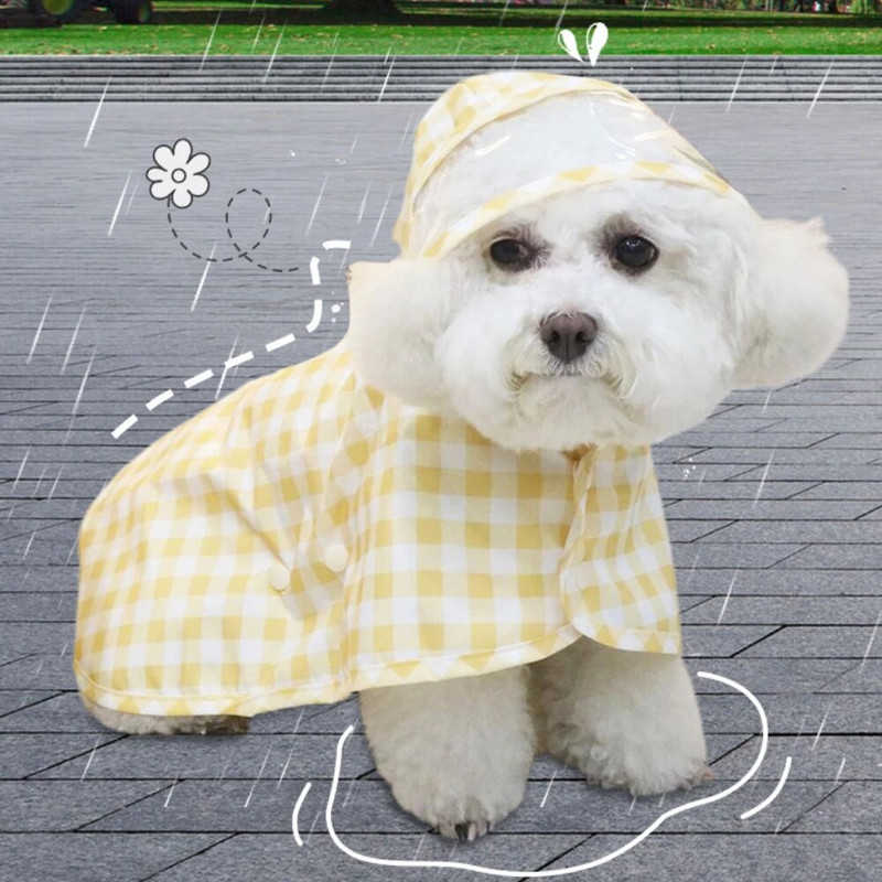 Haina pentru animale de companie Manta de ploaie cu glugă din tablă de șah Câine de dimensiuni mici și mijlocii, Pisică, Teddy Malzis, Pelenă de ploaie pentru câine, Costum pentru câine