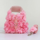 Luxus Flower Girl Dogs hám és póráz készlet húzás nélkül, puha, állítható, légáteresztő hálós aranyos virágos kiskutya kisállat biztonsági mellény