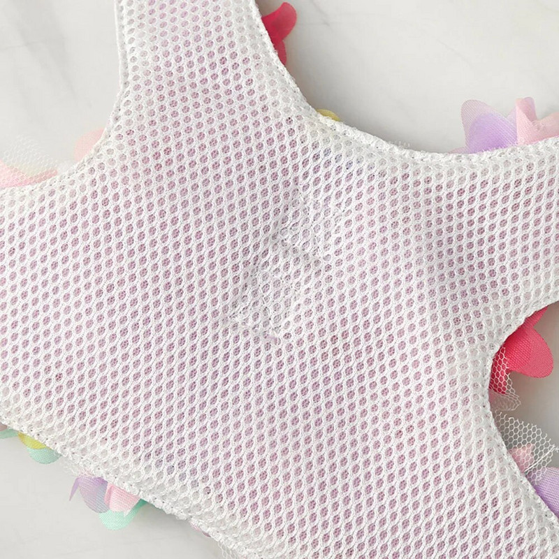 Luxus Flower Girl Dogs hám és póráz készlet húzás nélkül, puha, állítható, légáteresztő hálós aranyos virágos kiskutya kisállat biztonsági mellény