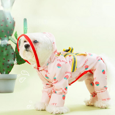 Lengva vandeniui atspari striukė su naktine šviesą atspindinčia juostele, mielas šuniuko lietpaltis, mažo ir vidutinio naminio gyvūnėlio drabužiai, vasara