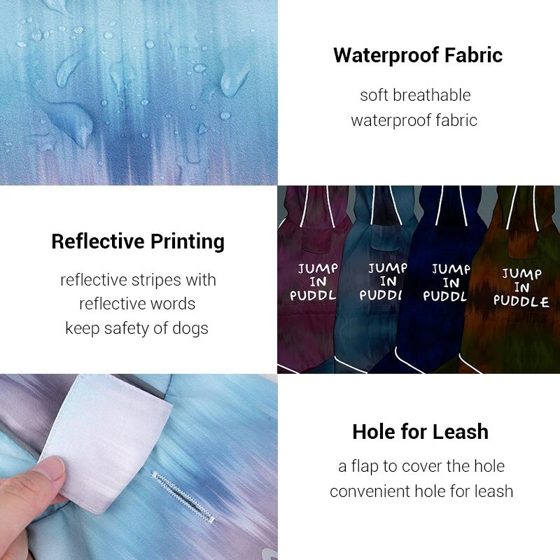 Atsparus vandeniui šunų lietpaltis mažam šuniui Spalvingi šviesą atspindintys apsauginiai drabužiai naminiams gyvūnėliams Striukė nuo lietaus su 4 kojomis nuo vėjo su gobtuvu šuns pončas