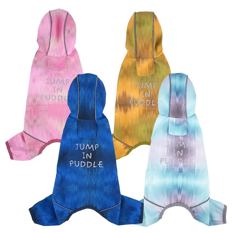 Atsparus vandeniui šunų lietpaltis mažam šuniui Spalvingi šviesą atspindintys apsauginiai drabužiai naminiams gyvūnėliams Striukė nuo lietaus su 4 kojomis nuo vėjo su gobtuvu šuns pončas
