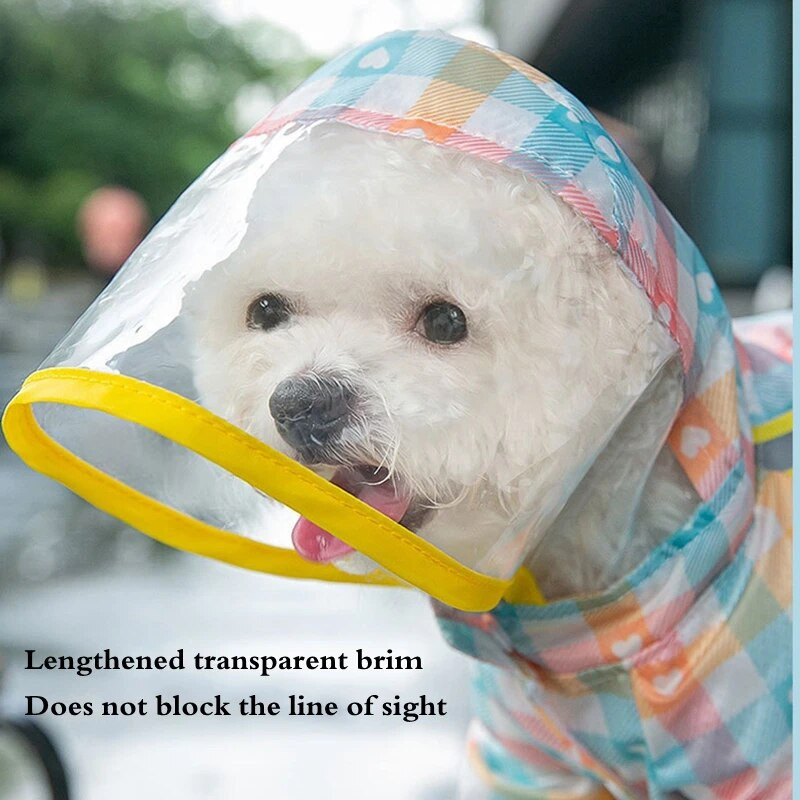 Režģa apdruka suns lietusmētelis lietus zābaki ūdensizturīgs ātri žūstošs audums āra atstarojoša sloksne maza un vidēja kucēnu kaķu drēbes