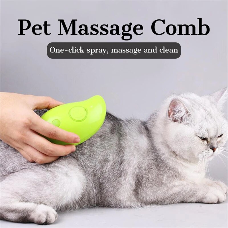 Katės garinis šepetys šunų masažo šukos Integruotas elektrinis vandens purškiklis Minkštas silikoninis naminių gyvūnėlių plaukų šalinimo šepetys kačių priedai