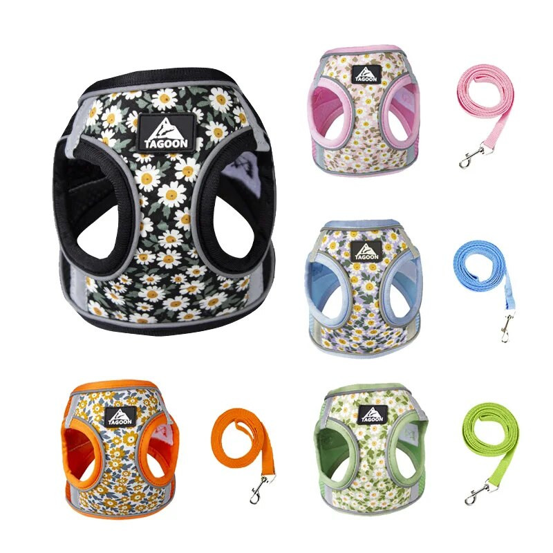 Šuns petnešėlių liemenė ir pavadėlio rinkinys šunų drabužiai Maži šuniui atspindintys kvėpuojantys reguliuojami lauko vaikščiojimo krūtinės dirželiai naminių gyvūnėlių reikmenys