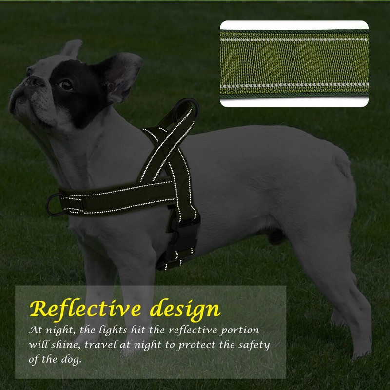 Ham militar tactic din nailon pentru câini cu autocolant, hamuri reflectorizante de dresaj pentru câini, vestă fără tragere pentru câini, buldog francez roz