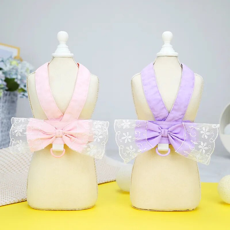 Big Bowtie, be traukiamų diržų liemenė mažiems šunims Rožinė purpurinė šuns krūtinės dirželiai Nėriniai dirželiai mergaitėms Princesės diržai XXL