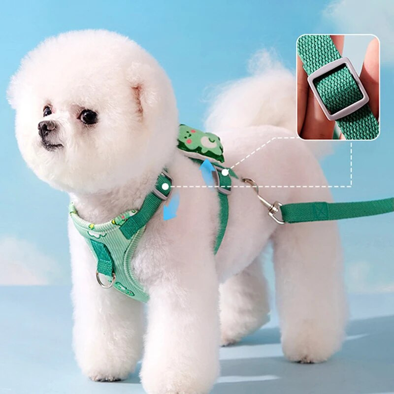 Animacinių filmų naminių šunų petnešų ir pavadėlio rinkinys Reguliuojamas šuniuko apykaklės dirželis naminių kačių petnešų liemenė lauke vaikščiojančių naminių gyvūnėlių priedai