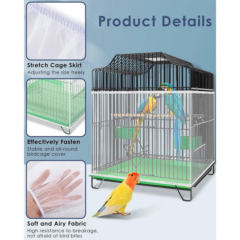 Papūgos paukščių narvelio dangtelis Reguliuojamas universalus kvėpuojantis tamprus tinklinis sijonas, atsparus dulkėms tinklinis dangtelis narvelio apsauga