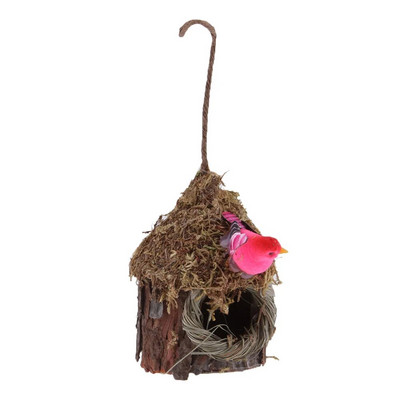 Simulation Tree Bird Nest Breeding Hang Handwoven Outdoor Yard Bird House Hand-Woven Wooden Bird`s Nest Gardening Decoration