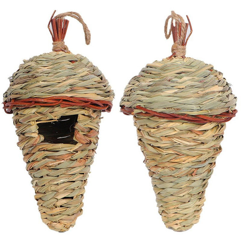 Simulare de copac de reproducere a cuibului de păsări agățat țesut manual în curte în aer liber Casă de păsări țesut manual din lemn cuib de pasăre pentru grădinărit