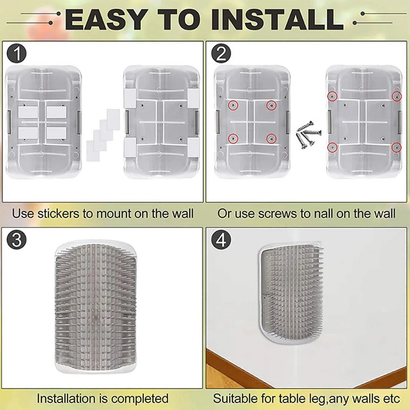 Kačių šepečio šukos Kačių žaislas su Catnip Pet sieninio šepečio kampu Kačių masažas Self Groomer Šukų šepetys Kačiuko trynimai su kutenančiomis šukomis