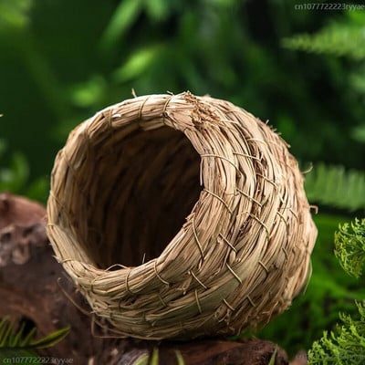 Rutino vištienos papūgos paukštis su žolės lizdu Žolės lizdas Bijūnas Šilti kiaušiniai Kabantis lizdas Mažų paukščių priedai Paukščių narvelių dekoravimas