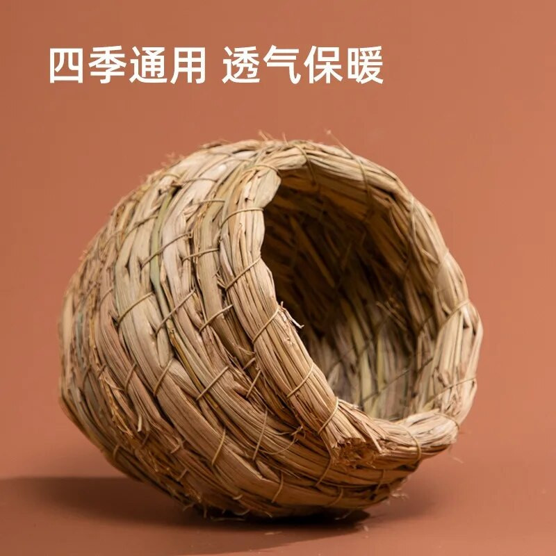 Rutino vištienos papūgos paukštis su žolės lizdu Žolės lizdas Bijūnas Šilti kiaušiniai Kabantis lizdas Mažų paukščių priedai Paukščių narvelių dekoravimas