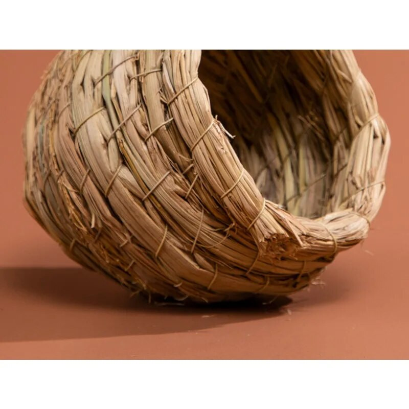 Rutino vištienos papūgos paukštis su žolės lizdu Žolės lizdas Bijūnas Šilti kiaušiniai Kabantis lizdas Mažų paukščių priedai Paukščių narvelių dekoravimas